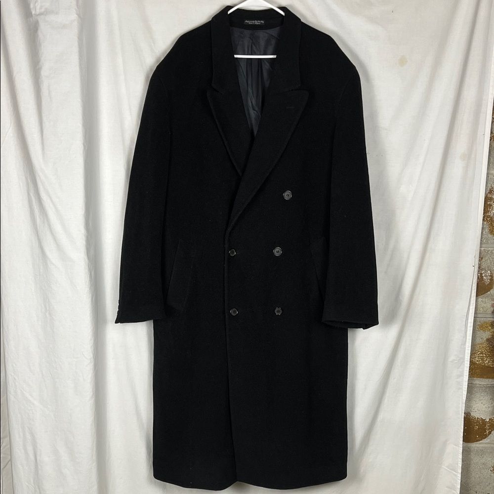 Vintage Black Speckled Wool & Cashmere Carlo Rosali Men's Large Trench Coat